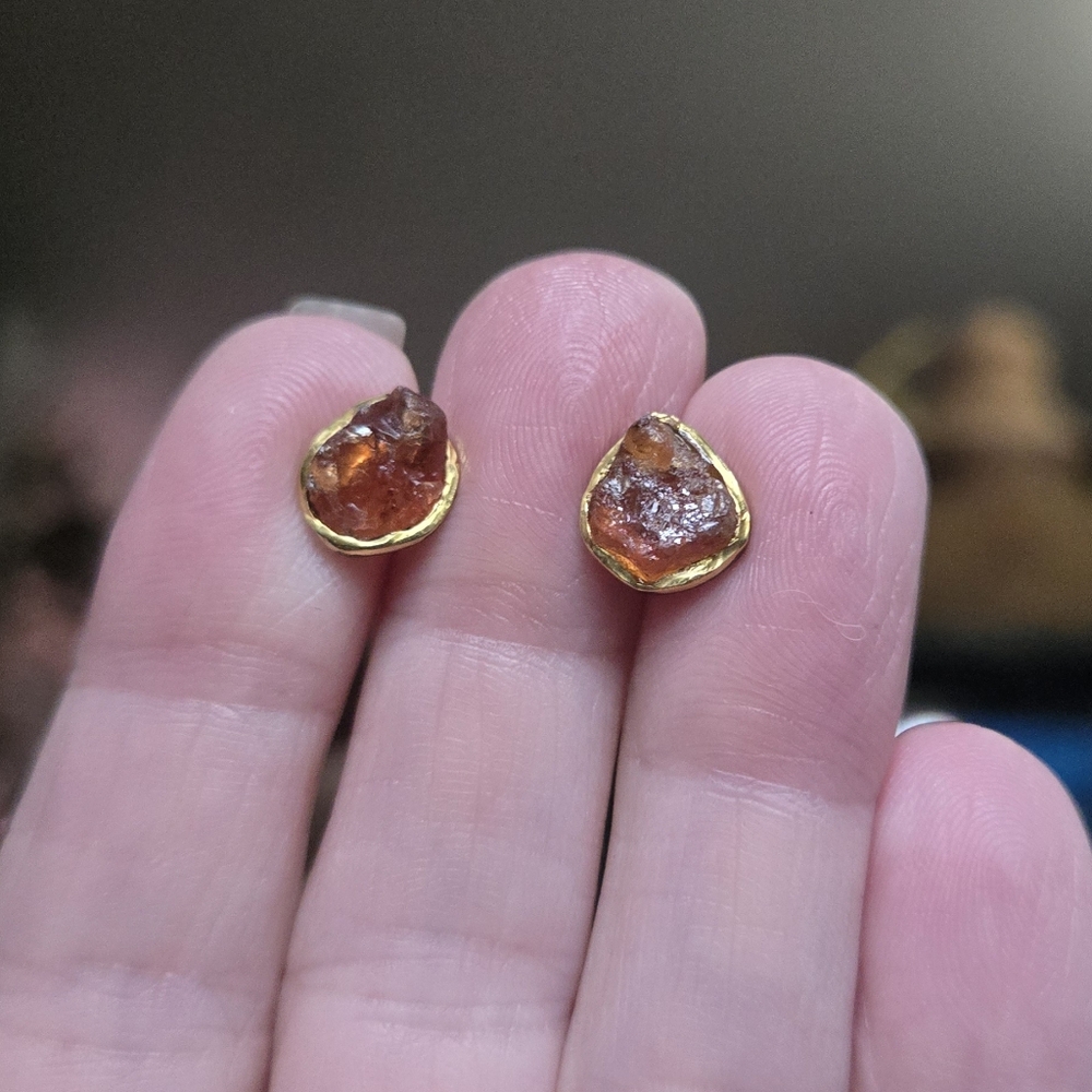 Tangarine Tourmaline Natural Sterling Rhodium & Gold Stud Earrings 2k Each - Picture 3 of 10